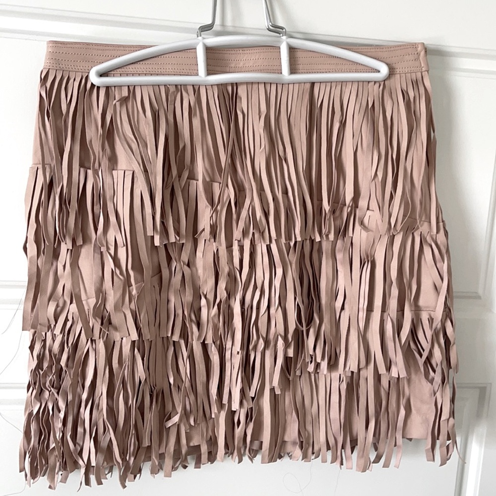 Dusty rose PU leather (vegan) H&M fringe skirt